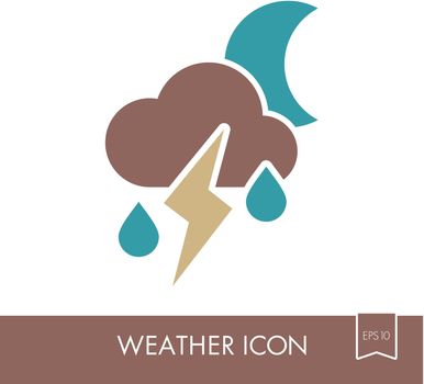 Moon Cloud Rain Lightning outline icon. Sleep night dreams symbol. Meteorology. Weather. Vector illustration eps 10