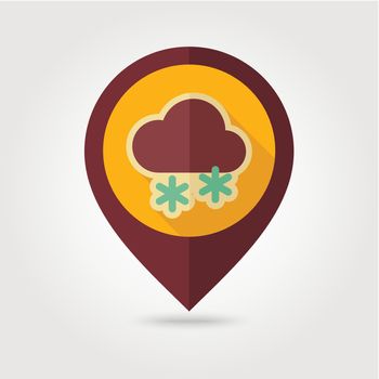 Cloud with Snow retro flat pin map icon. Map pointer. Map markers. Meteorology. Weather. Vector illustration eps 10