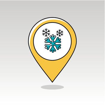 Snowflake Snow outline pin map icon. Map pointer. Map markers. Meteorology. Weather. Vector illustration eps 10
