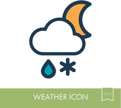 Cloud with Snow and Rain Moon outline icon. Sleep night dreams symbol. Meteorology. Weather. Vector illustration eps 10
