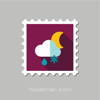 Cloud with Snow and Rain Moon flat stamp. Meteorology. Weather. Vector illustration eps 10