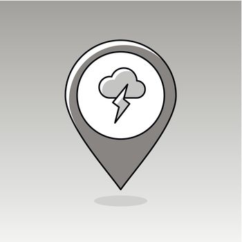 Cloud Lightning outline pin map icon. Map pointer. Map markers. Meteorology. Weather. Vector illustration eps 10