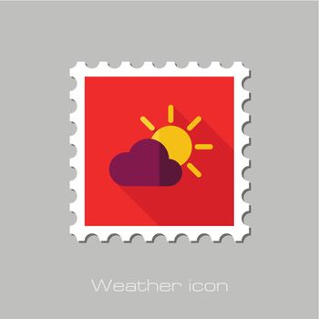 Sun and cloud flat stamp. Meteorology. Weather. Vector illustration eps 10