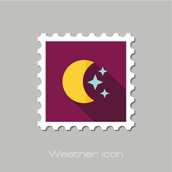 Moon and stars flat stamp. Sleep dreams symbol. Meteorology. Weather. Vector illustration eps 10