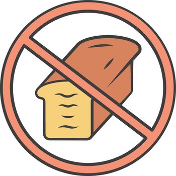 Low carb diet color icon. Carbohydrate and gluten free product. High fat containing and unhealthy food refuse. Weight loss and healthy eating. No bread sign. Isolated vector illustration