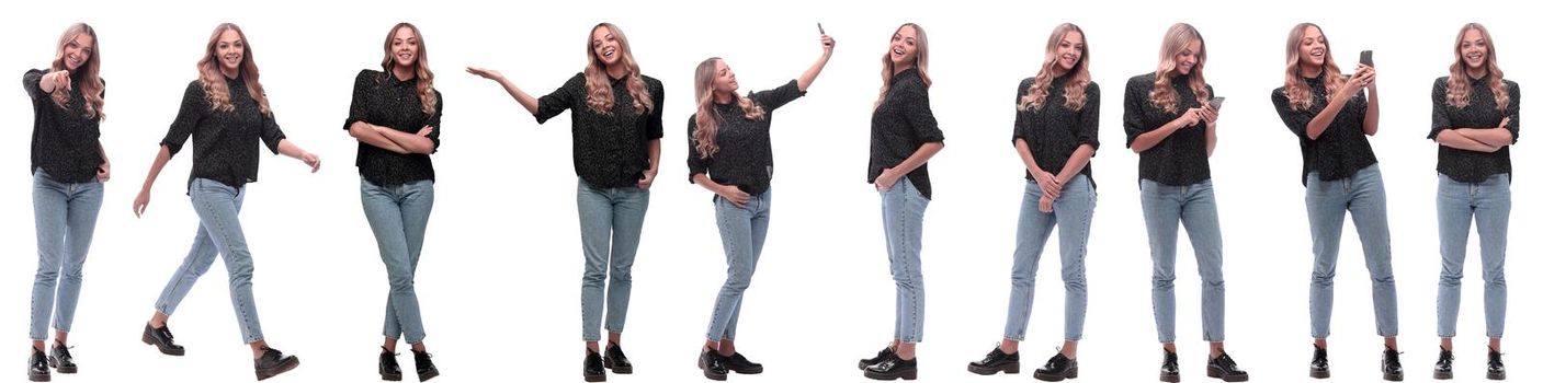 photo collage of a modern young woman with a smartphone