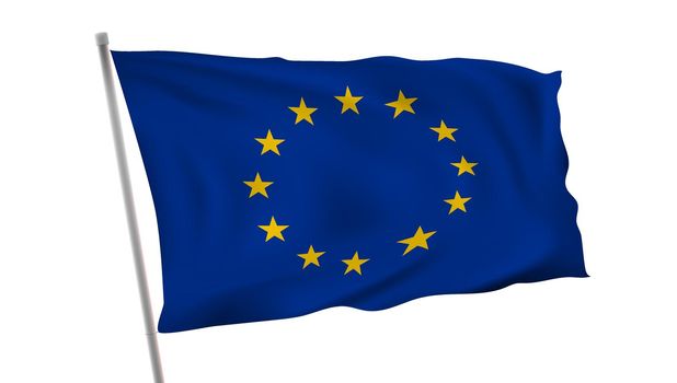 Waving In Wind Flag Of European Union On Pole