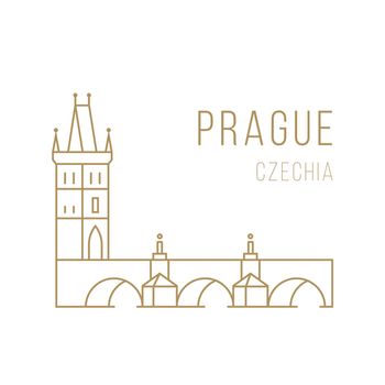 The landmark of Prague is the Charles Bridge in linear style.