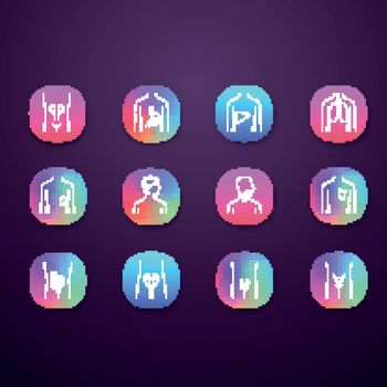 Healthy human organs app icons set. Throat, lungs in good health. Functioning heart, urinary bladder. Wholesome liver. UI/UX user interface. Web or mobile applications. Vector isolated illustrations