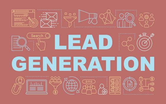 Lead generation word concepts banner. Digital marketing benefit. List building. Presentation, website. Isolated lettering typography idea with linear icons. Vector outline illustration
