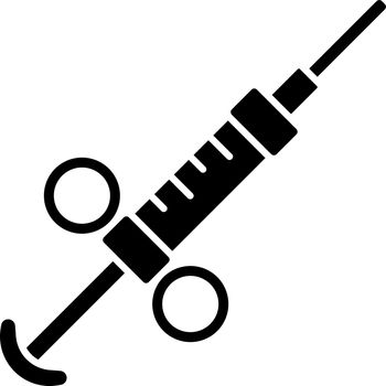 Adrenaline syringe glyph icon. Game treatment, cure. Medical aid, injection for player. Game equipment. Drugs, insulin, immunization. Silhouette symbol. Negative space. Vector isolated illustration