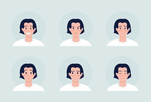 Man with various emotions semi flat color vector character avatar set