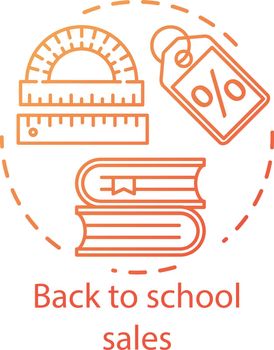 School supplies sale concept icon. Stationery items store advertising idea thin line illustration. Seasonal shopping event promotion vector isolated outline drawing. Special discount offer, wholesale