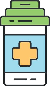 Painkiller color icon. Computer, video game cure. Medical aid to player. Game extra life. Antibiotics, vitamins. Medications, pills, disease treatment. Isolated vector illustration