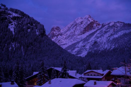 mountain village in alps  at night