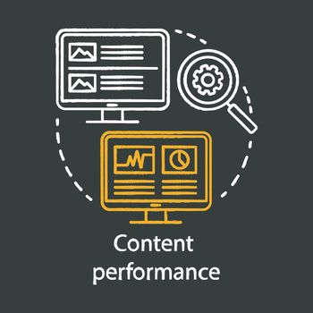 Content performance chalk concept icon. Digital marketing benefit idea. Content relevance optimization, brand promotion. Web analytics, smm metrics. Vector isolated chalkboard illustration