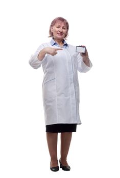 qualified doctor with a visiting card showing a thumbs up.