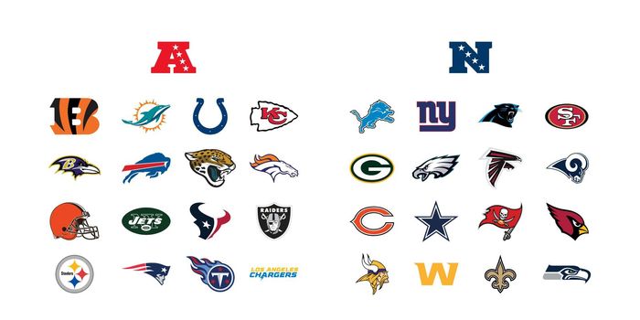 American football leagues tournament clubs, teams emblem set. Editorial image.