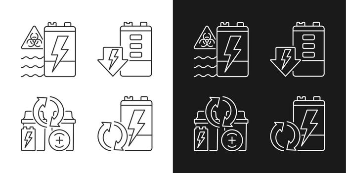 Battery reuse linear icons set for dark and light mode