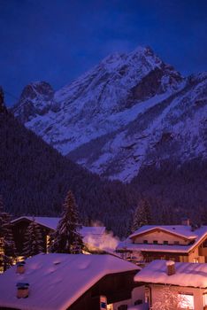 mountain village in alps  at night