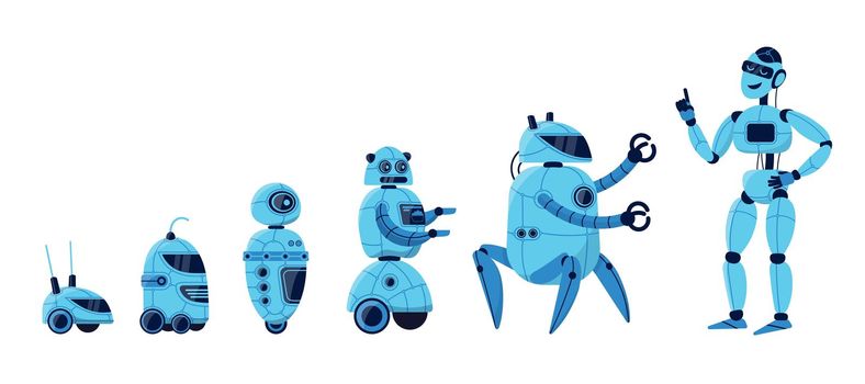 Robot evolution cartoon vector illustration set