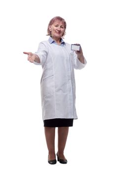 qualified doctor with a visiting card showing a thumbs up.