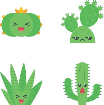 Cactuses flat design long shadow color icons set