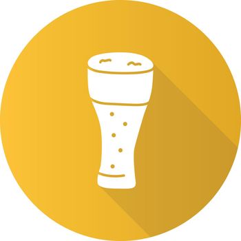 Light beer glass with froth yellow flat design long shadow glyph icon. Traditional alcohol beverage, foamy ale, lager pint vector silhouette illustration. Pub logo. Unhealthy drink, harmful beverage