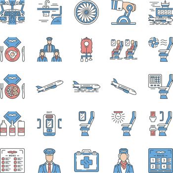 Aviation services color icons set