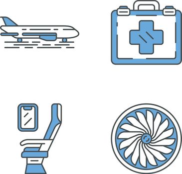 Aviation services color icons set