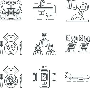Aviation services linear icons set