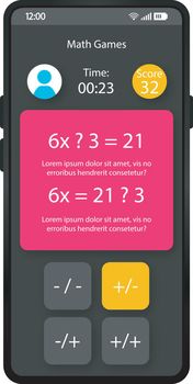Math games smartphone interface vector template
