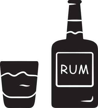 Rum glyph icon. Bottle and old-fashioned glass with alcoholic drink. Alcohol bar beverage consumed for cocktails. Silhouette symbol. Negative space. Vector isolated illustration