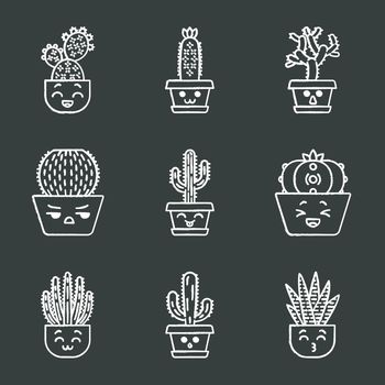 Cactuses chalk icons set