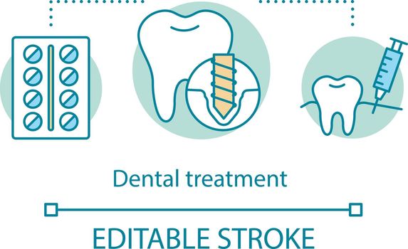Dental treatment concept icon. Oral health care. Painless medicine. Stomatological therapy. Modern dentistry services idea thin line illustration. Vector isolated outline drawing. Editable stroke