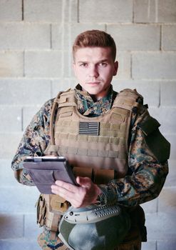soldier using tablet computer