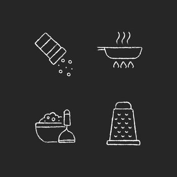 Home cooking chalk white icons set on dark background