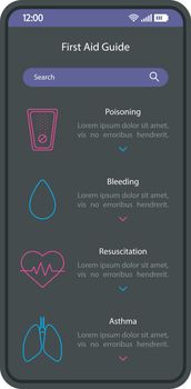 First aid guide smartphone interface vector template