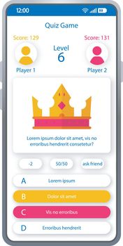 Online quiz game smartphone interface vector template