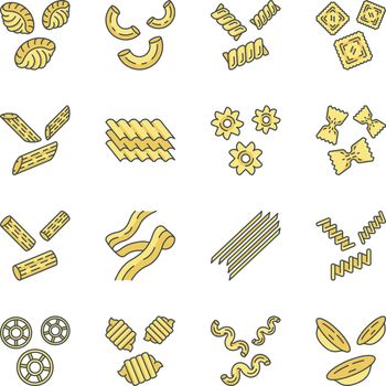 Pasta noodles color icons set