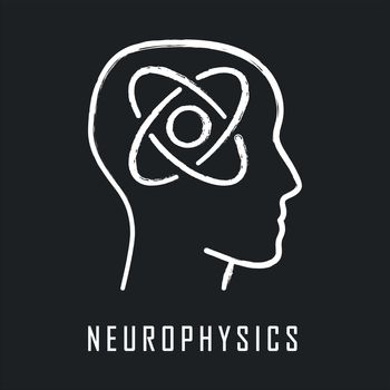 Neurophysics chalk icon. Nervous system, human brain studying. Biophysis branch, neurobiophysics. Neuroscience research. Cognitive neuroscience. Isolated vector chalkboard illustration