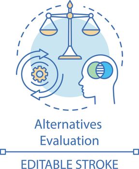 Alternatives evaluation concept icon. Pros and cons, advantages and disadvantages idea thin line illustration. Decision making, logical thinking vector isolated outline drawing. Editable stroke
