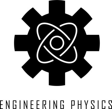 Engineering physics glyph icon. Nanotech. Cogwheel and atom structure model. Mechanical engineering. Nano technologies development. Silhouette symbol. Negative space. Vector isolated illustration