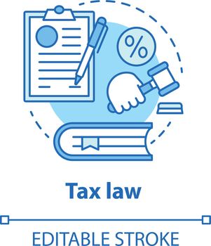 Tax law blue concept icon. Financial verdict idea thin line illustration. Taxation legislation and regulations. Economy crime. Taxpayer judgement. Vector isolated outline drawing. Editable stroke