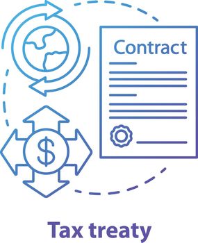 Tax treaty blue concept icon. International agreement idea thin line illustration. Double taxation and fiscal evasion. Bilateral deal. Currency transaction. Vector isolated outline drawing