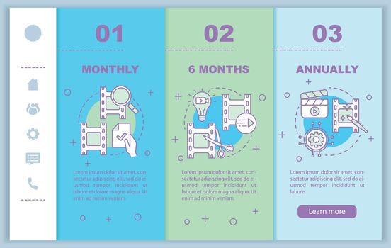 Video editor subscription onboarding mobile web pages vector template