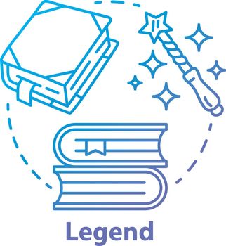 Legend blue gradient concept icon. Storytelling idea thin line illustration. Fables, fiction, myths with magic literature elements.  Fairy tales, fantasy books. Vector isolated outline drawing