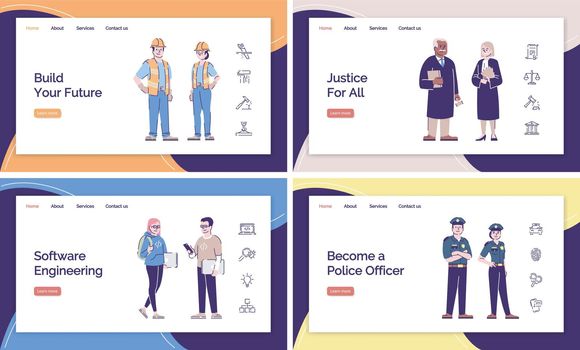 Career opportunities landing page vector template. Professions website interface idea with flat illustrations. Occupations and jobs homepage layout. Services web banner, webpage cartoon concept
