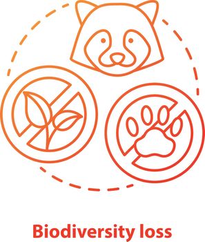 Biodiversity loss concept icon. Disappearance of plants and animals from planet idea thin line illustration in red. Extinction of species. Ecosystem hazards. Vector isolated outline drawing