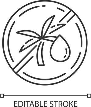 Palm oil free linear icon. Organic food without saturated fats. Product free ingredient. Thin line illustration. Contour symbol. Vector isolated outline drawing. Editable stroke